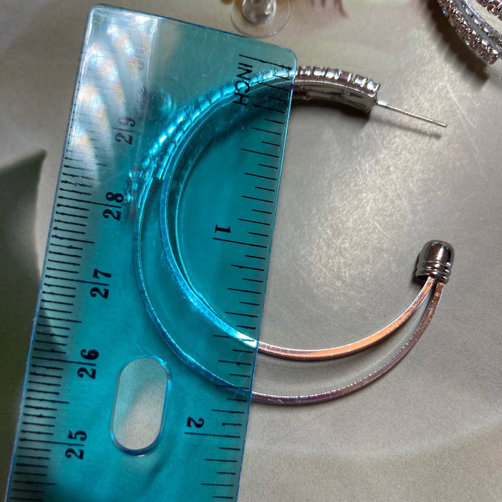 Big Platinum Plated Rhinestone Hoop - Picture 4 of 5